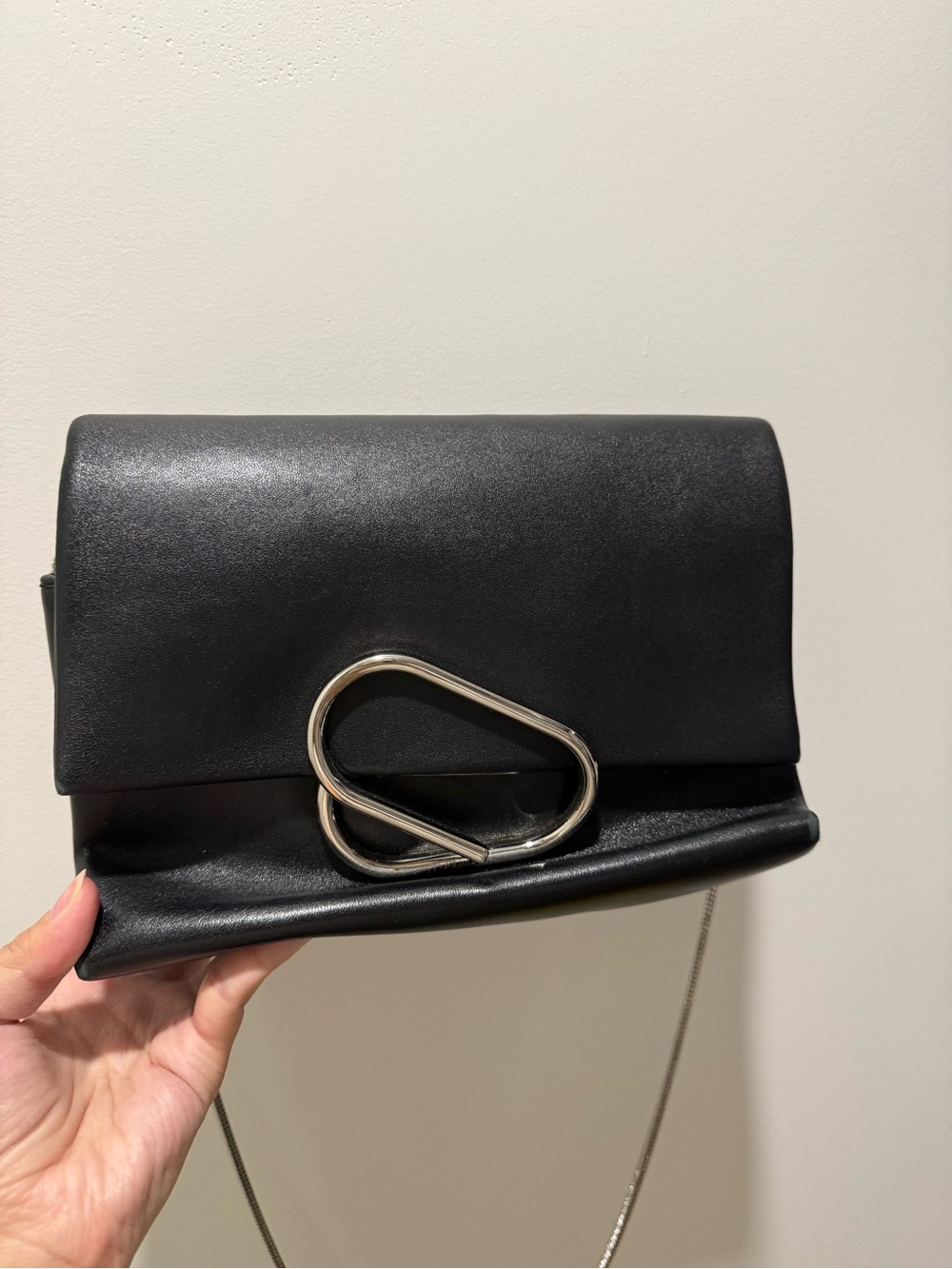 3.1 Phillip Lim Alix Soft Flap Clutch Black leather Chain Crossbody